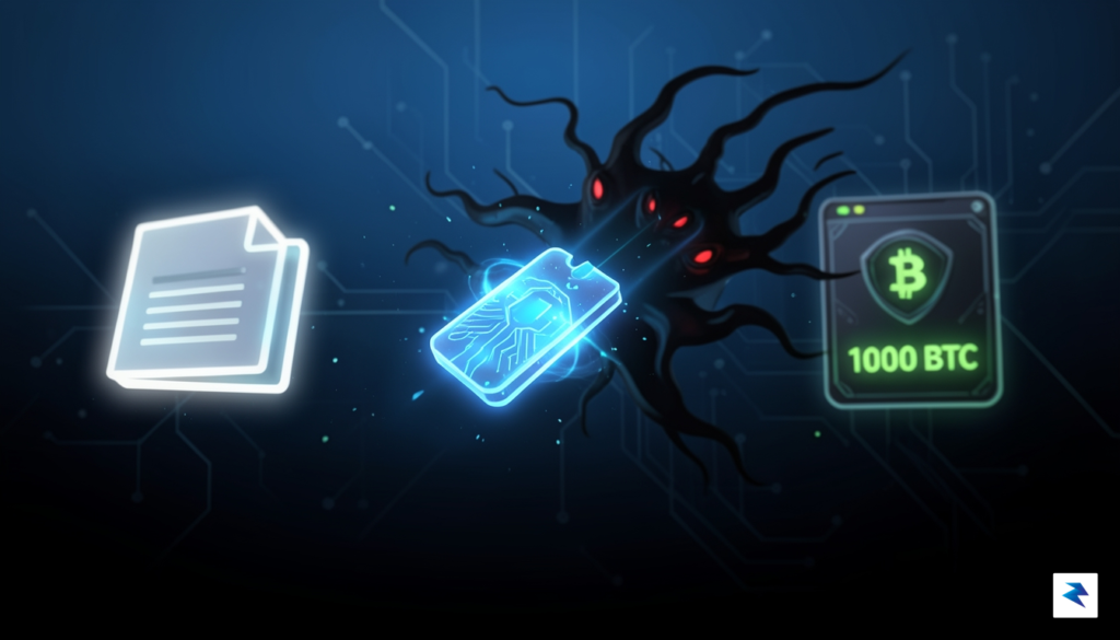 A digital illustration showing a glowing data packet being intercepted&hellip;