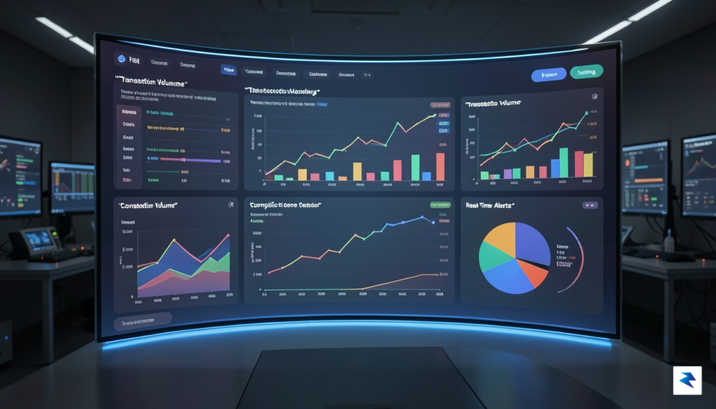 A modern, high-tech digital dashboard displaying real-time cryptocurrency transaction monitoring&hellip;