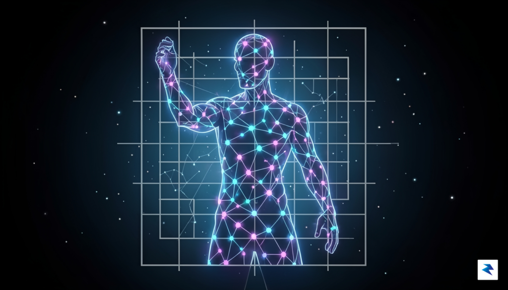 A conceptual illustration showing a digital human silhouette composed of&hellip;