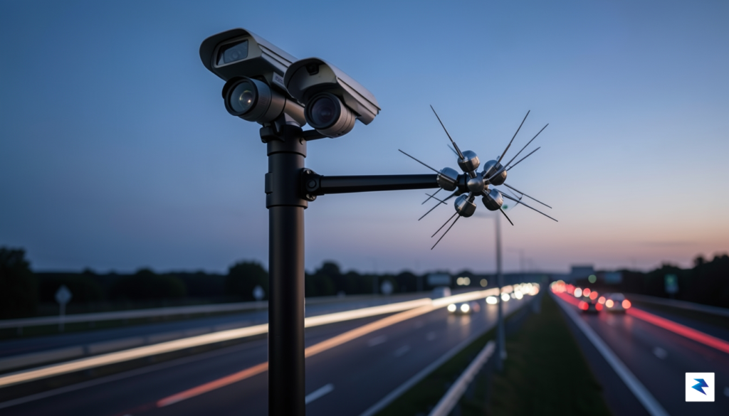 A modern roadside surveillance pole equipped with traditional optical cameras&hellip;