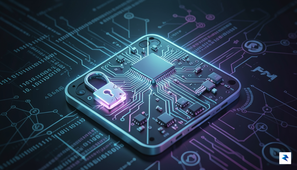A conceptual digital illustration showing a glowing, intricate circuit board&hellip;
