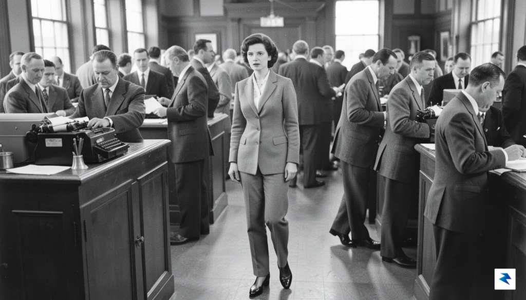A black-and-white candid photograph from the 1960s capturing a determined&hellip;