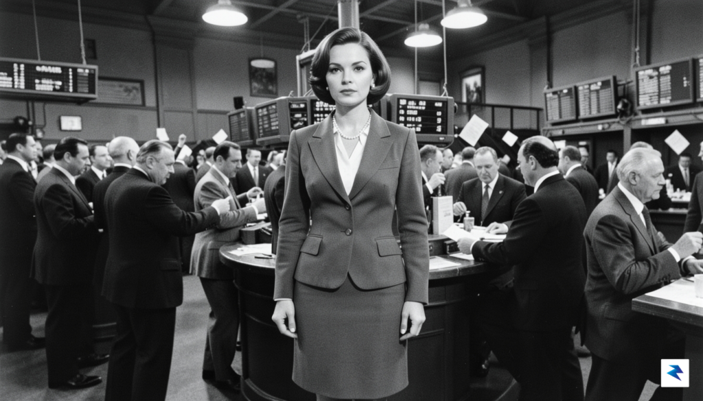 A vintage, high-contrast photograph of a woman in a 1960s&hellip;