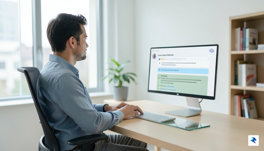A user sitting at a desk, looking thoughtfully at a&hellip;