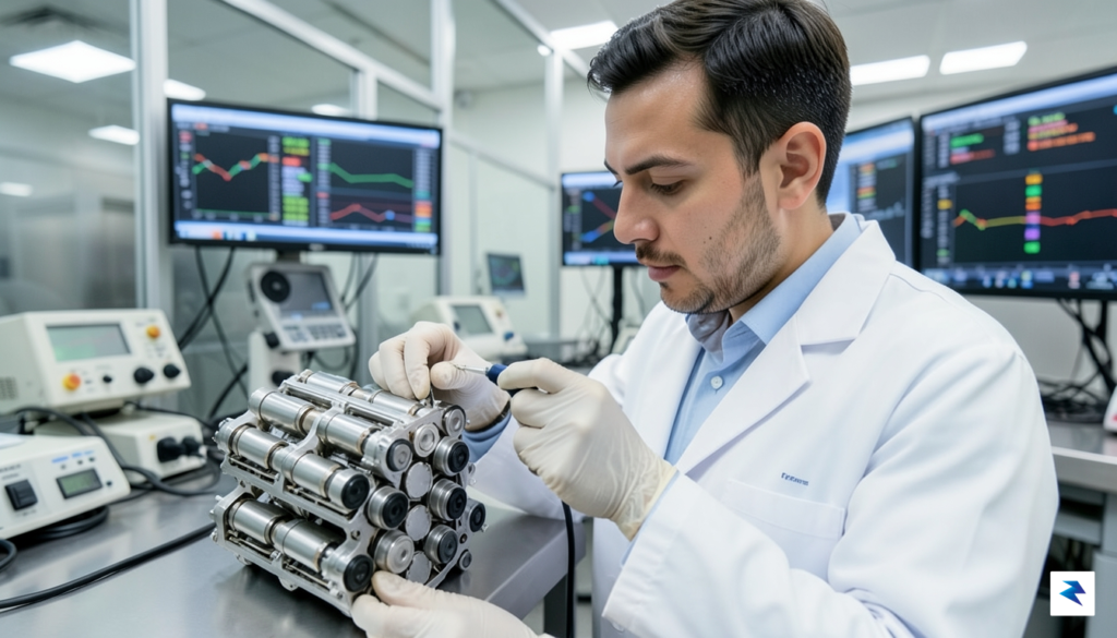 A detailed close-up shot of an automotive safety engineer analyzing&hellip;
