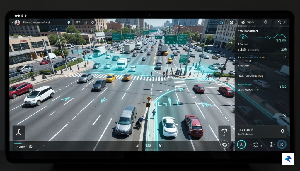 A digital dashboard display showing a vehicle's sensor view of&hellip;