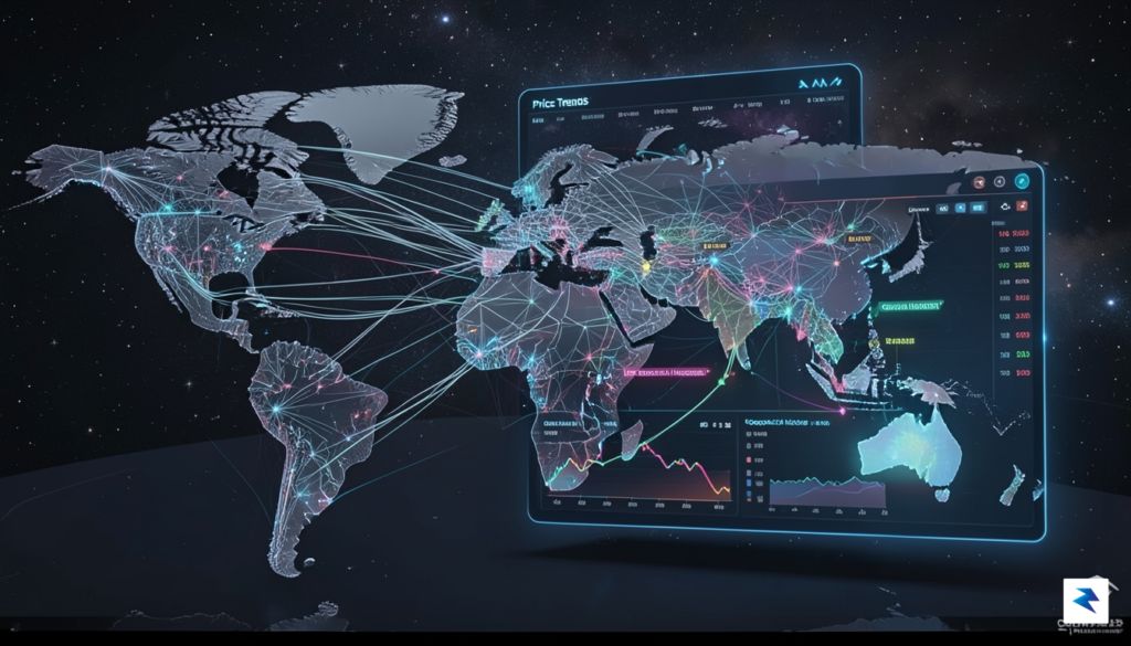 A professional digital visualization showing a complex network of global&hellip;
