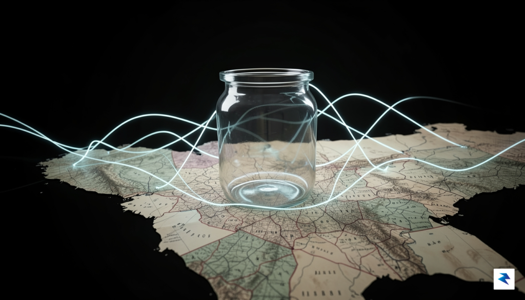 A conceptual digital art piece showing a fragile glass oil&hellip;