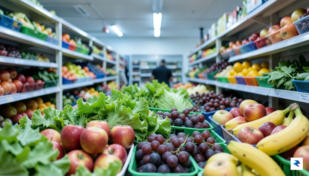 A modern, bustling grocery store aisle with a close-up focus&hellip;
