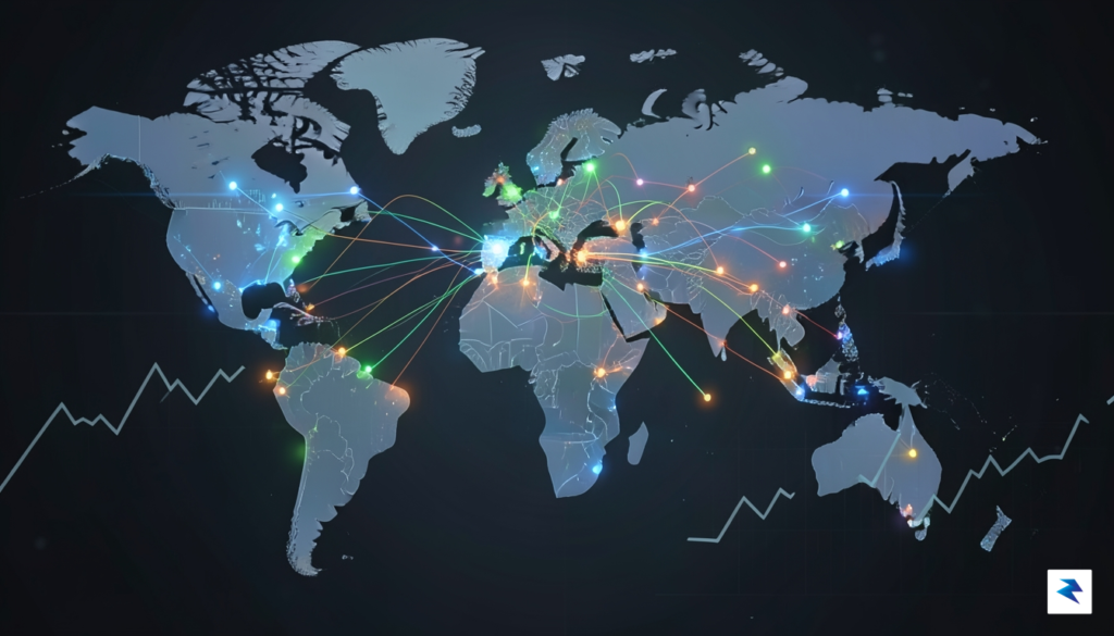 A digital visualization of a global supply chain map with&hellip;