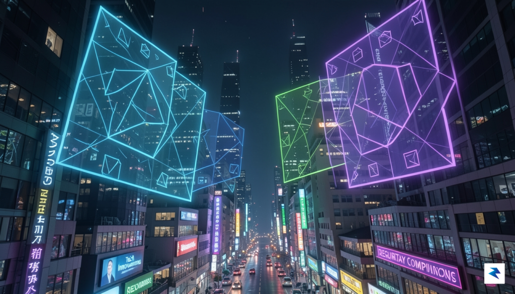 A conceptual image showing a digital cityscape overlaid with glowing,&hellip;