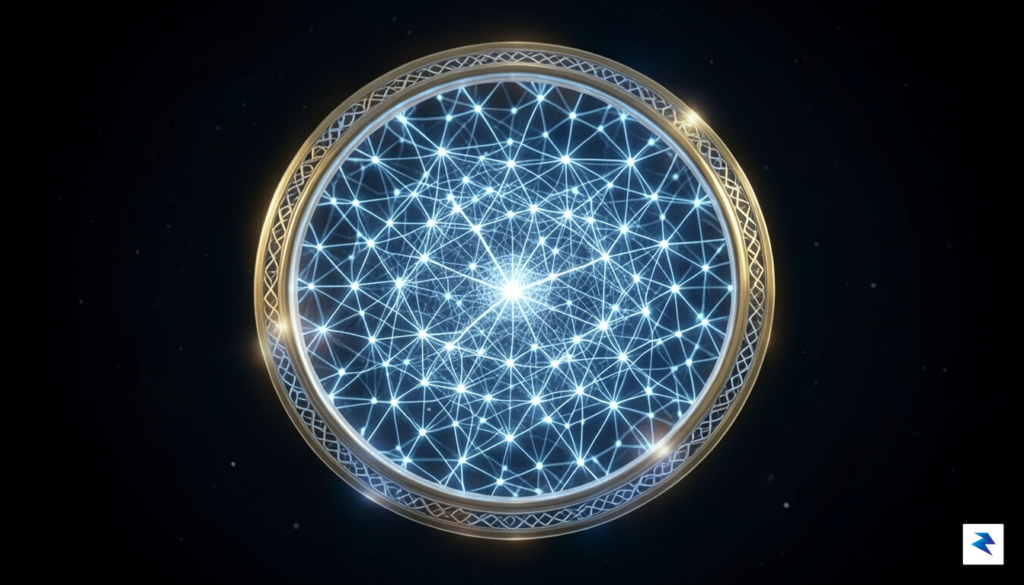 A conceptual digital illustration showing a futuristic, glowing neural network&hellip;