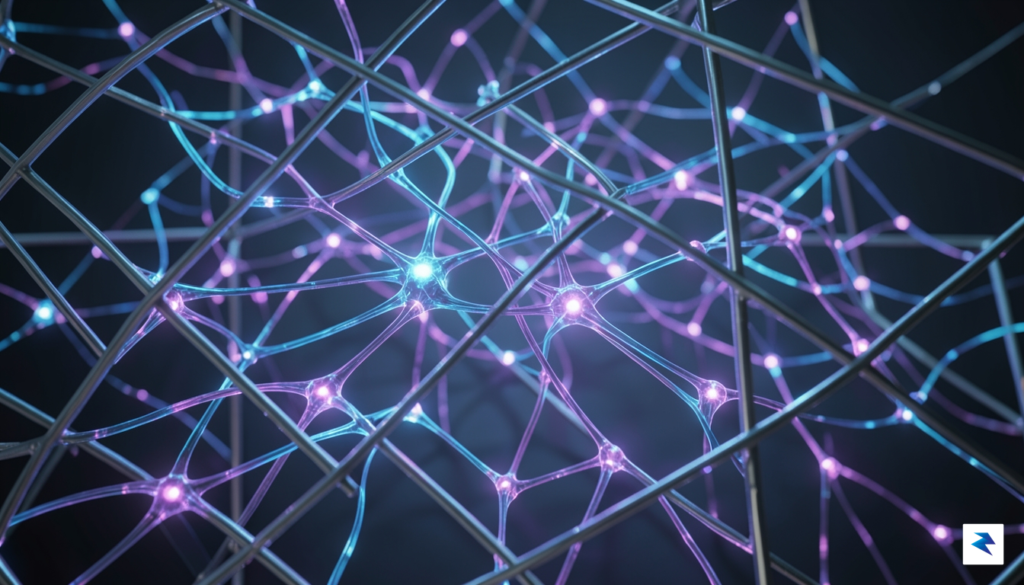 A conceptual digital visualization of a glowing, complex neural network&hellip;