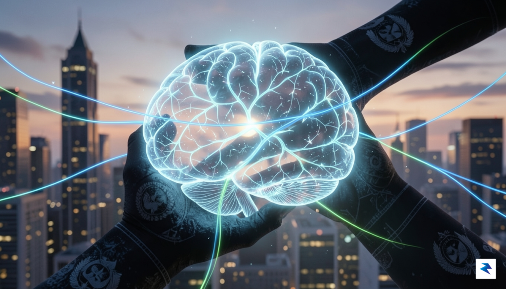 A conceptual image showing a large, glowing artificial intelligence brain&hellip;