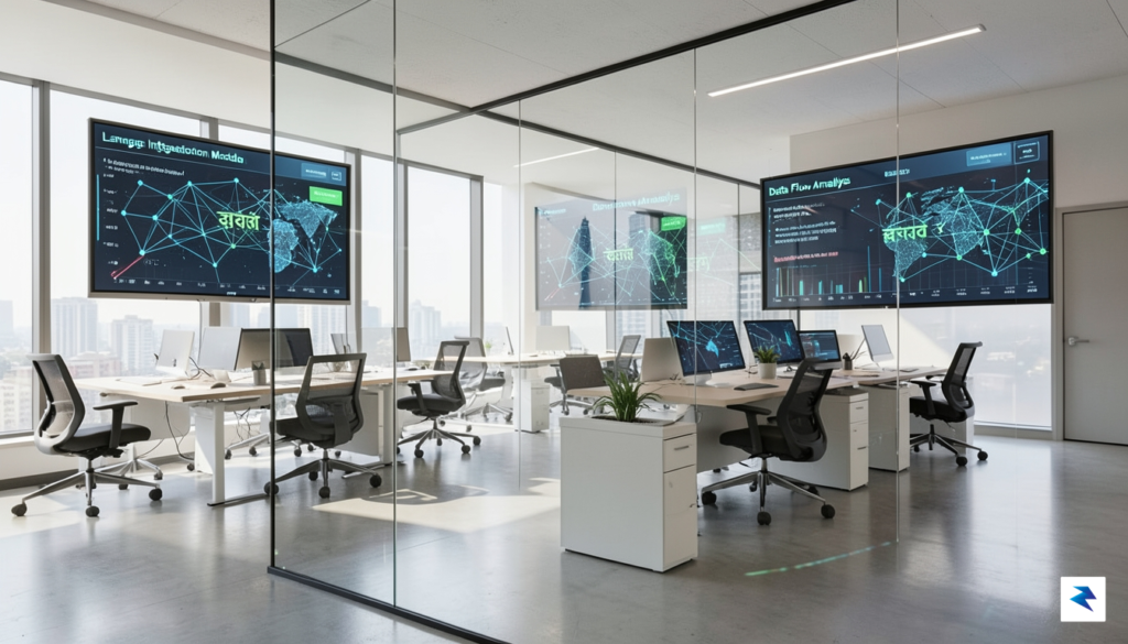 A modern, sleek office interior in Mumbai or Bangalore featuring&hellip;