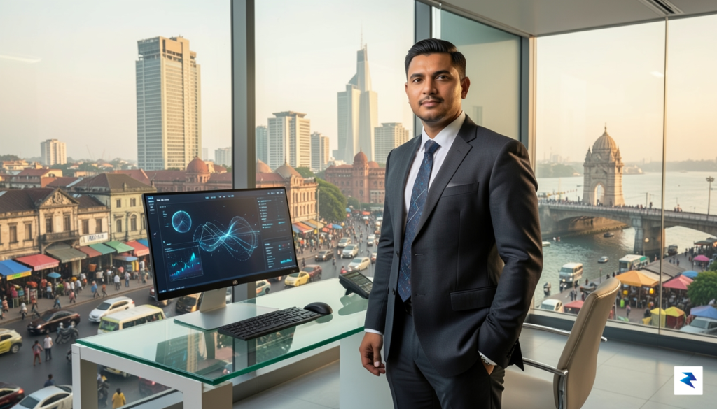 A professional studio portrait of a high-level technology executive standing&hellip;