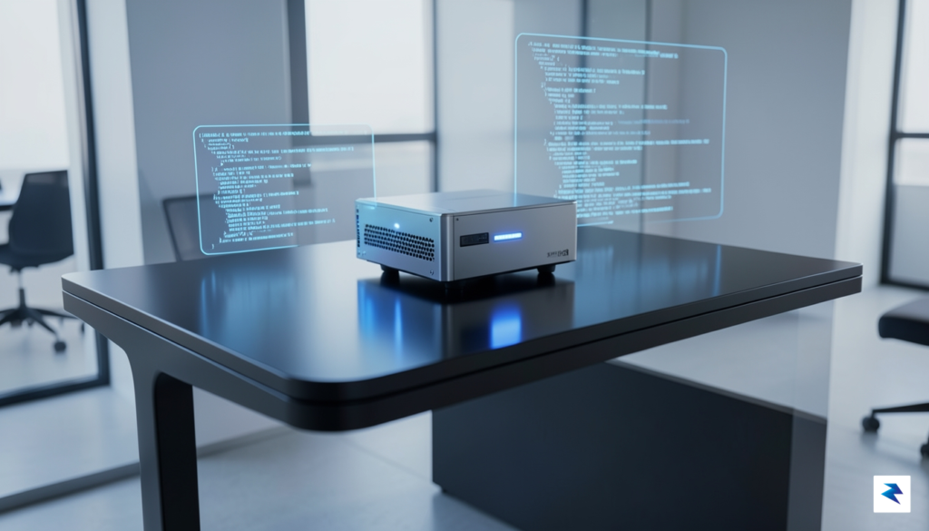 A sleek, futuristic minimalist workstation desk featuring a high-end, dedicated&hellip;