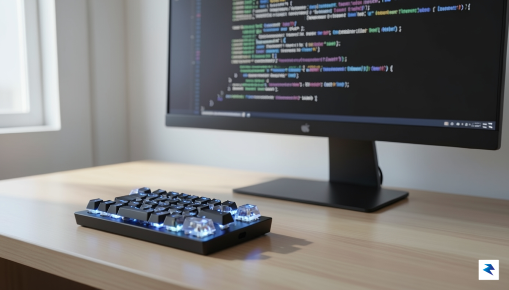 A sleek, minimalist desk setup featuring a custom-built macro keypad&hellip;