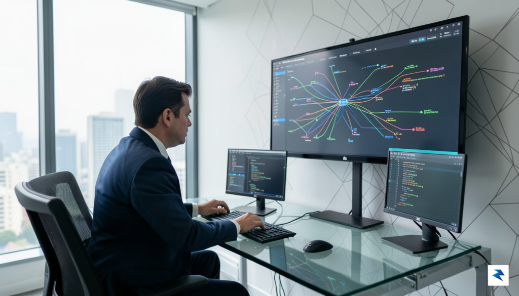 A modern, sleek office environment with a professional IT manager&hellip;