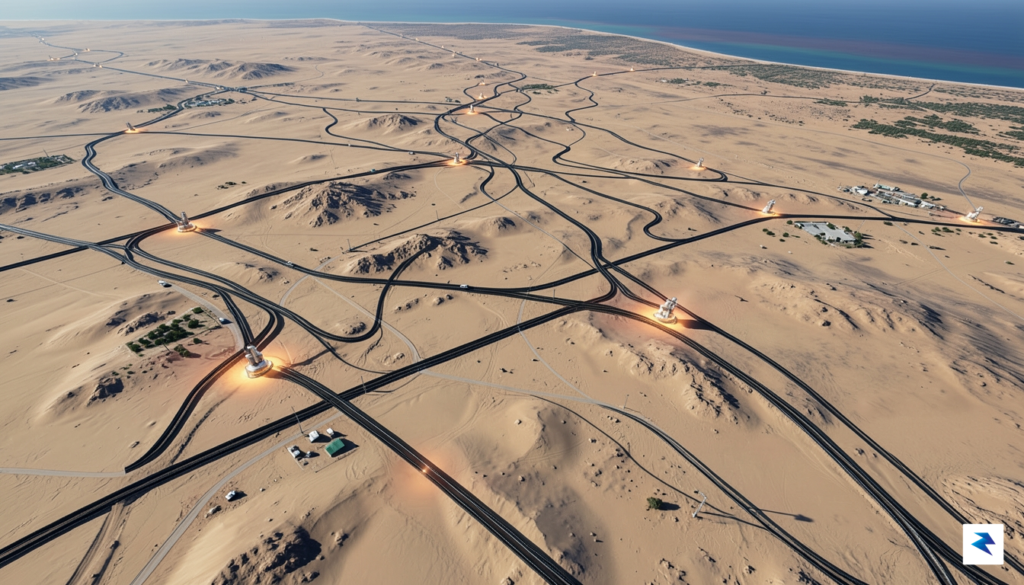 A complex satellite-view map visualization showing oil pipeline networks stretching&hellip;