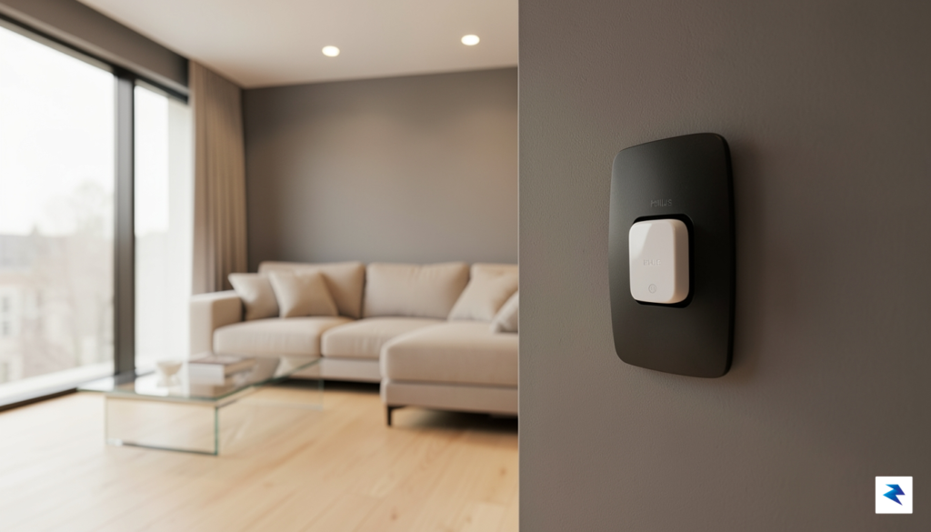 A sleek, modern living room interior showcasing a wall switch&hellip;