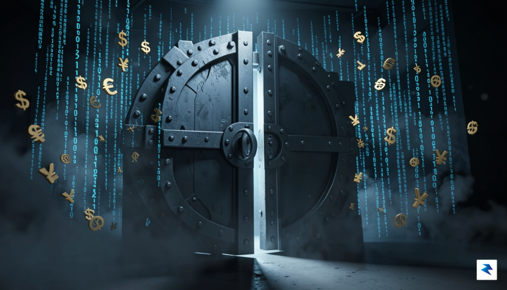 A conceptual digital illustration showing a secure vault door slightly&hellip;