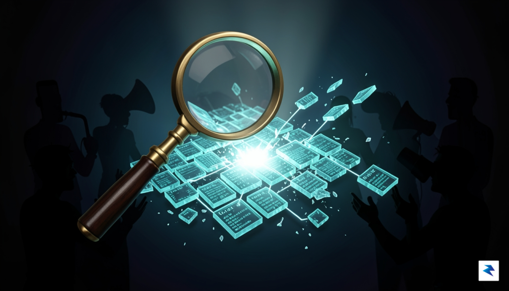A conceptual digital illustration showing a magnifying glass hovering over&hellip;
