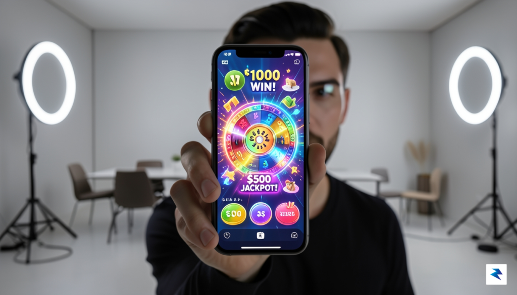 A digital illustration depicting a smartphone screen showing a flashy,&hellip;