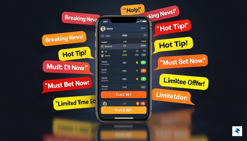 A digital illustration showing a smartphone screen displaying a betting…
