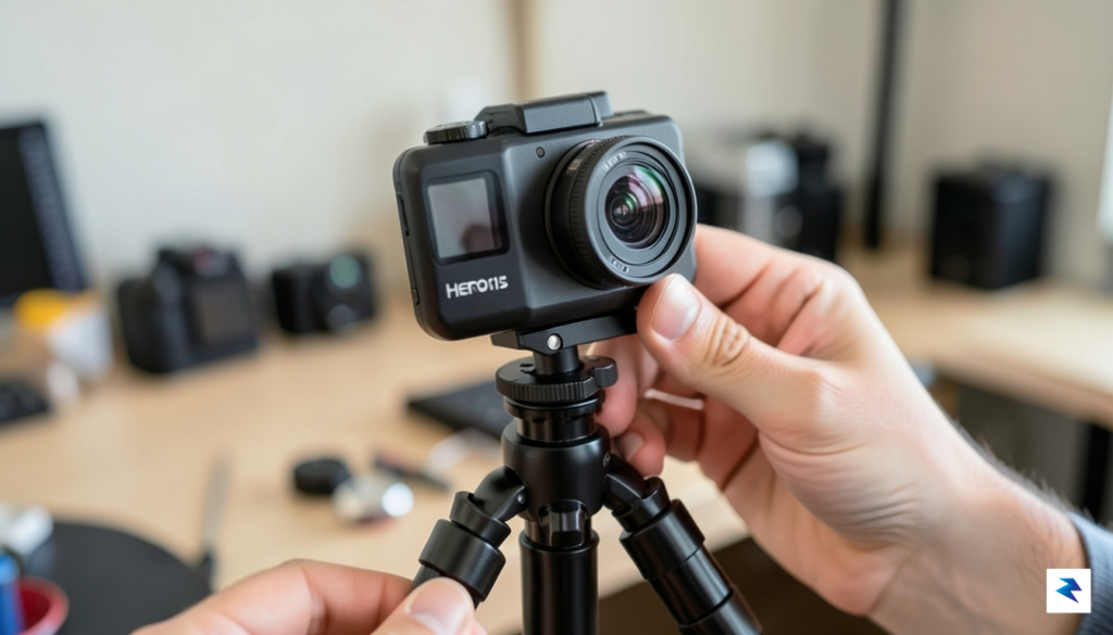 A close-up shot of a GoPro camera mounted on a&hellip;