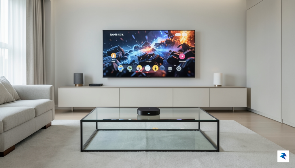 A sleek, modern living room setup featuring an Apple TV&hellip;