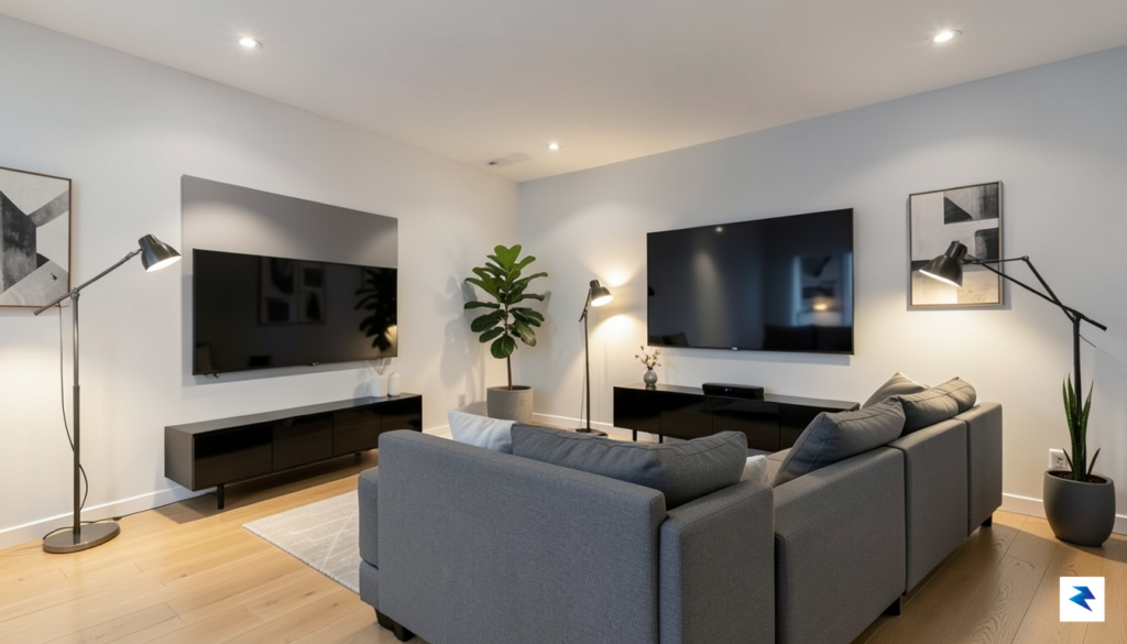 A sleek, modern living room setup featuring a slim streaming&hellip;