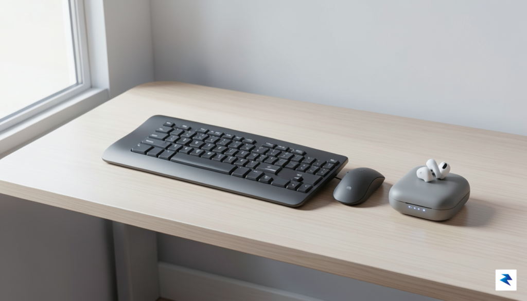A desk setup featuring ergonomic keyboard and mouse, a sleek&hellip;