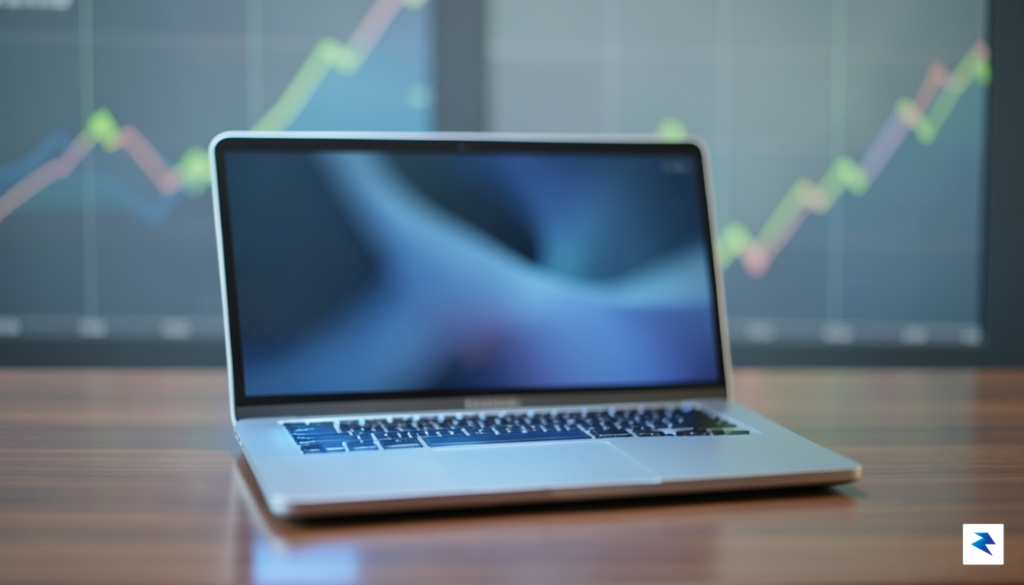 A sleek, modern MacBook glowing on a desk, with a&hellip;
