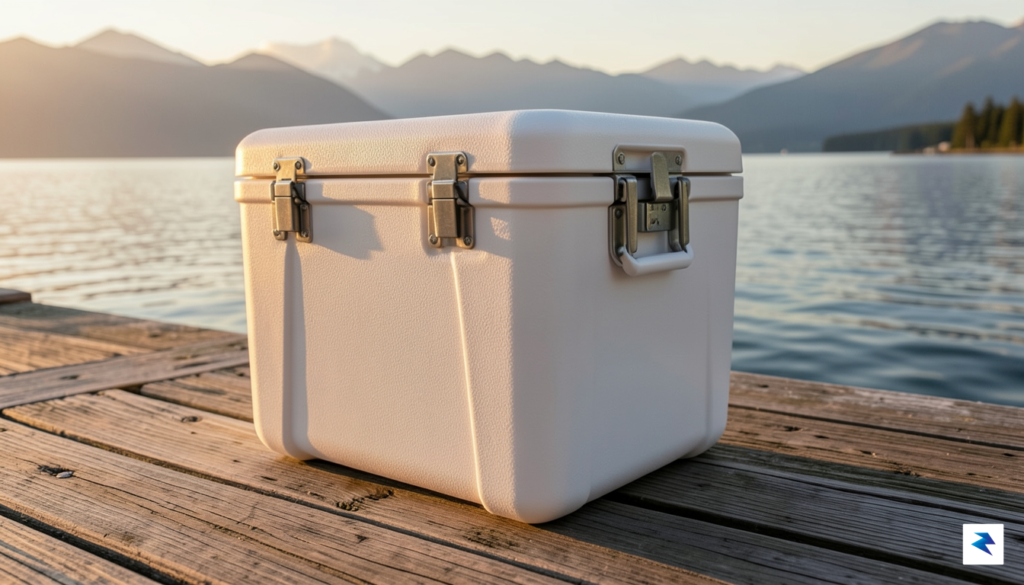 A close-up shot of a white Yeti Tundra cooler sitting&hellip;