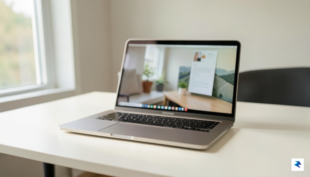 A high-end photograph of a MacBook Pro resting on a&hellip;
