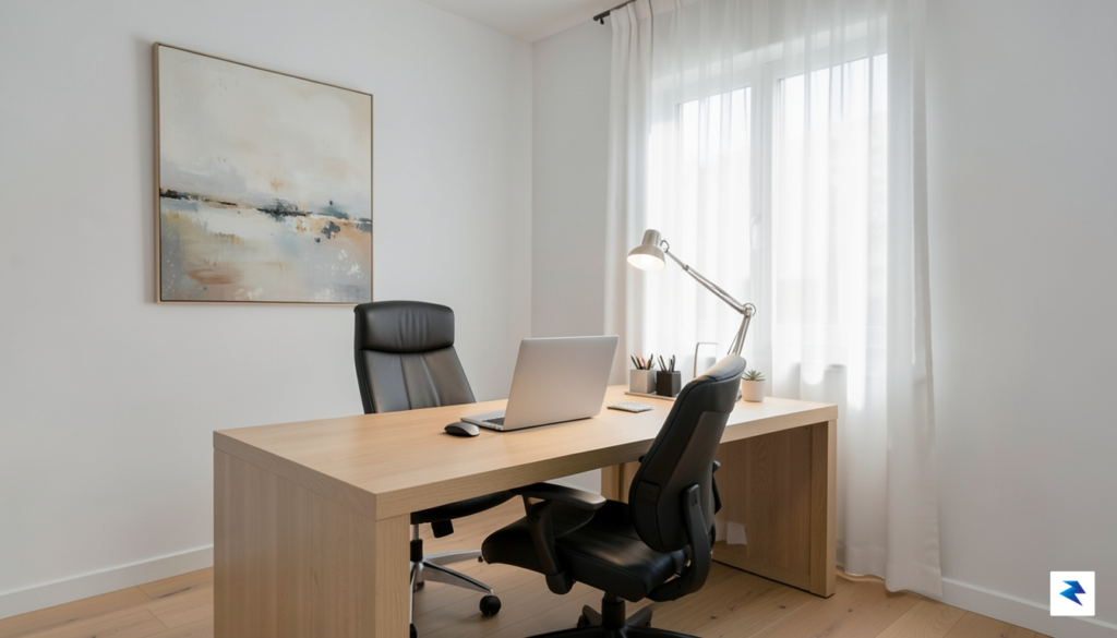 A sleek, modern home office setup featuring a high-end MacBook&hellip;