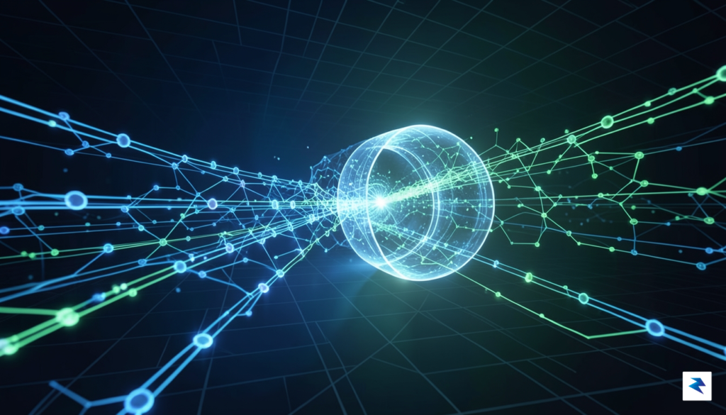 A conceptual digital visualization of a glowing, interconnected network where&hellip;