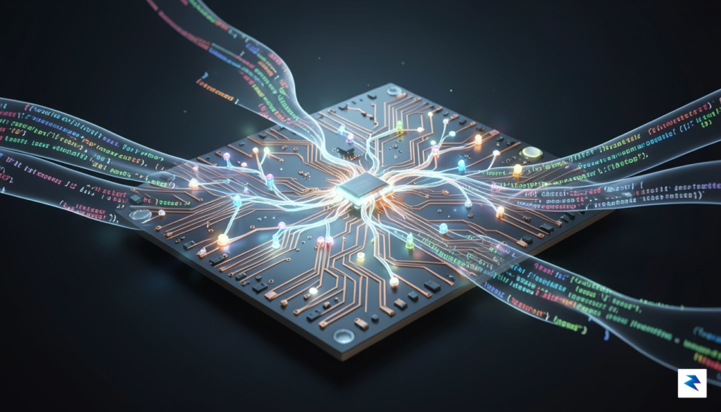 A conceptual digital illustration showing a glowing, intricate neural network&hellip;