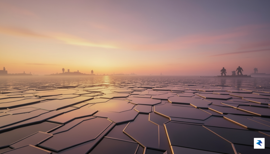 A somber, high-quality photograph of a sunset over a digital&hellip;