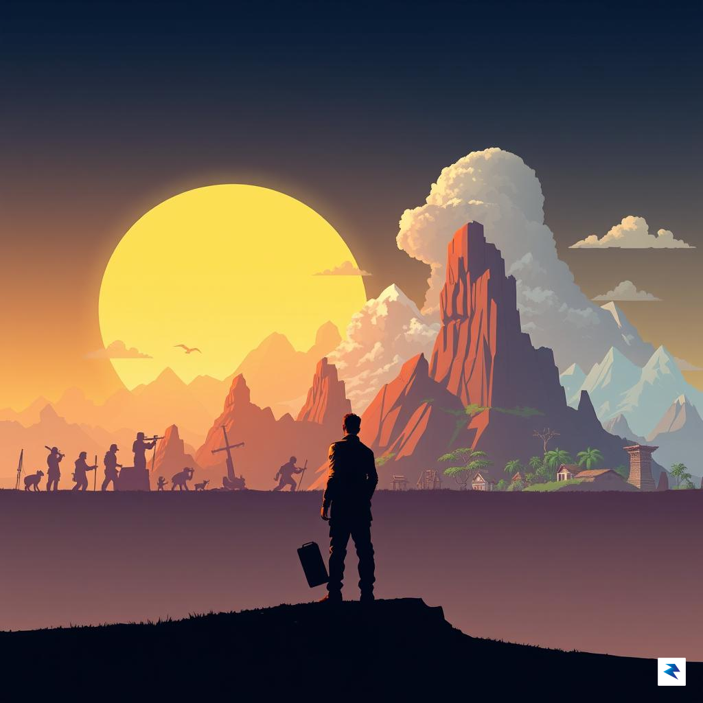 A conceptual digital illustration showing a timeline of video game&hellip;