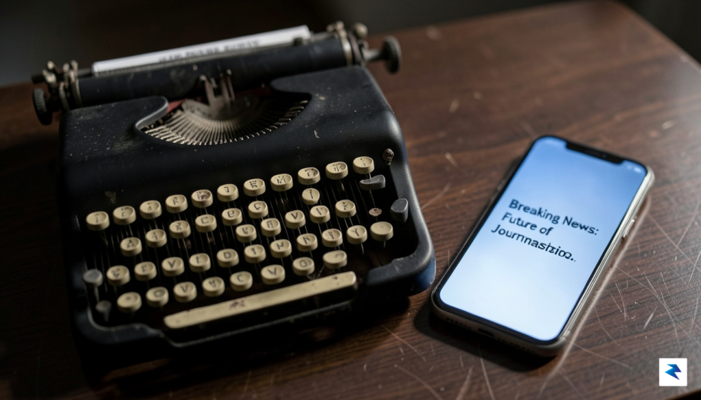 A minimalist, high-contrast photograph of a vintage typewriter sitting on&hellip;
