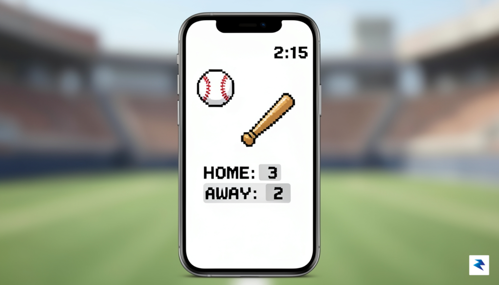 A clean, vibrant mobile screen showing a minimalist baseball game&hellip;