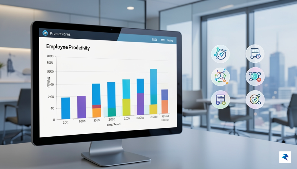 A digital dashboard display showing a bar graph comparing employee&hellip;