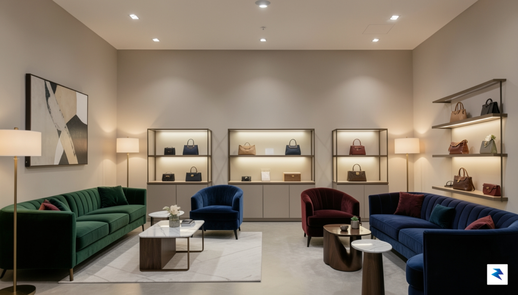 A high-end, minimalist luxury retail boutique interior with soft ambient&hellip;