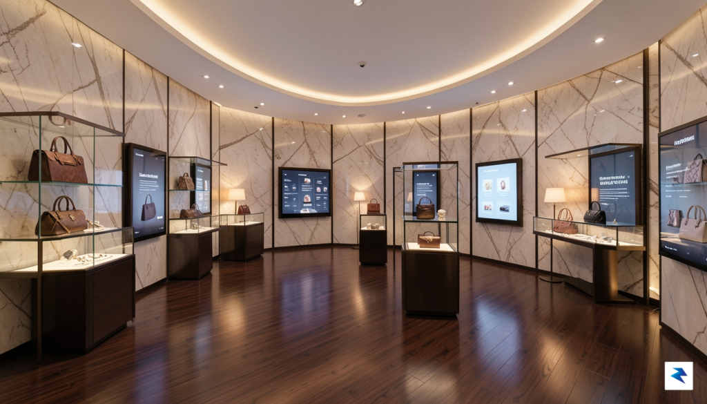 A sleek, modern luxury retail interior with soft ambient lighting,&hellip;