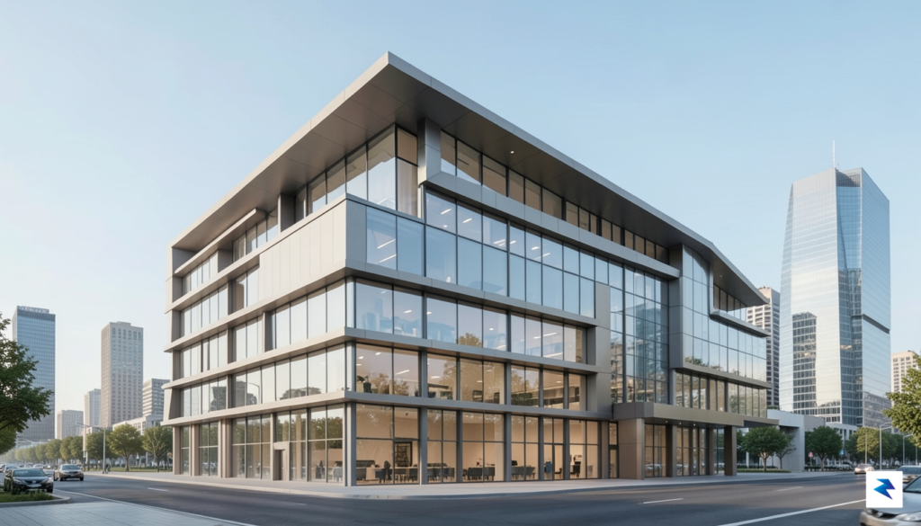 A sleek, modern headquarters building with a minimalist architectural aesthetic,&hellip;