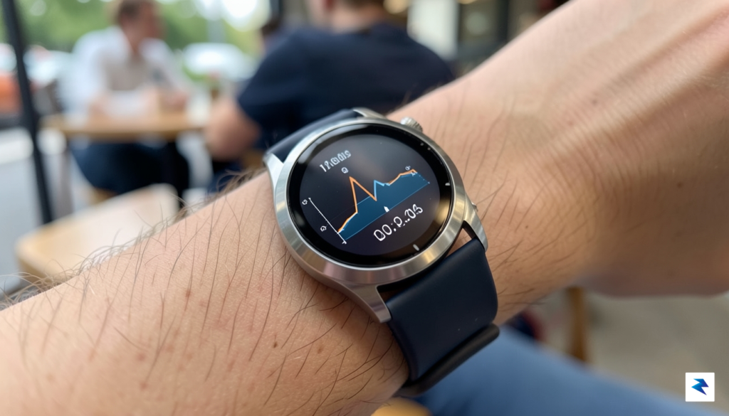 A close-up of a Samsung Galaxy Watch face displaying a…