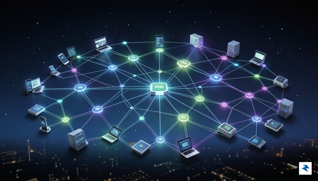 A conceptual digital illustration showing a complex global supply chain&hellip;
