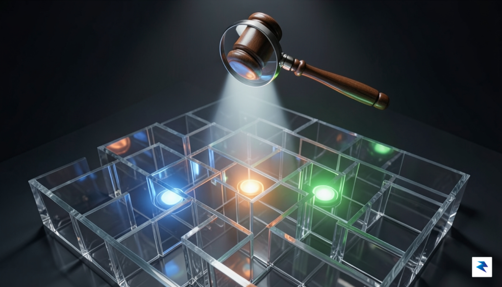 A conceptual digital illustration showing a glass maze with three&hellip;